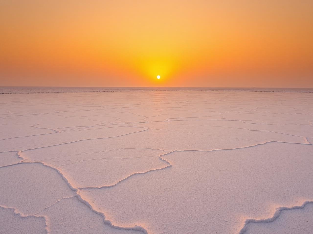 Golden sunset over the white salt flats of the Rann of Kutch